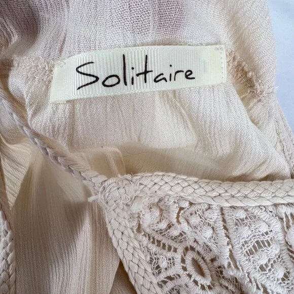 Solitaire Cream Sleeveless Halter Top Crochet Overlay Racerback Womens Size L ? - Picture 6 of 8